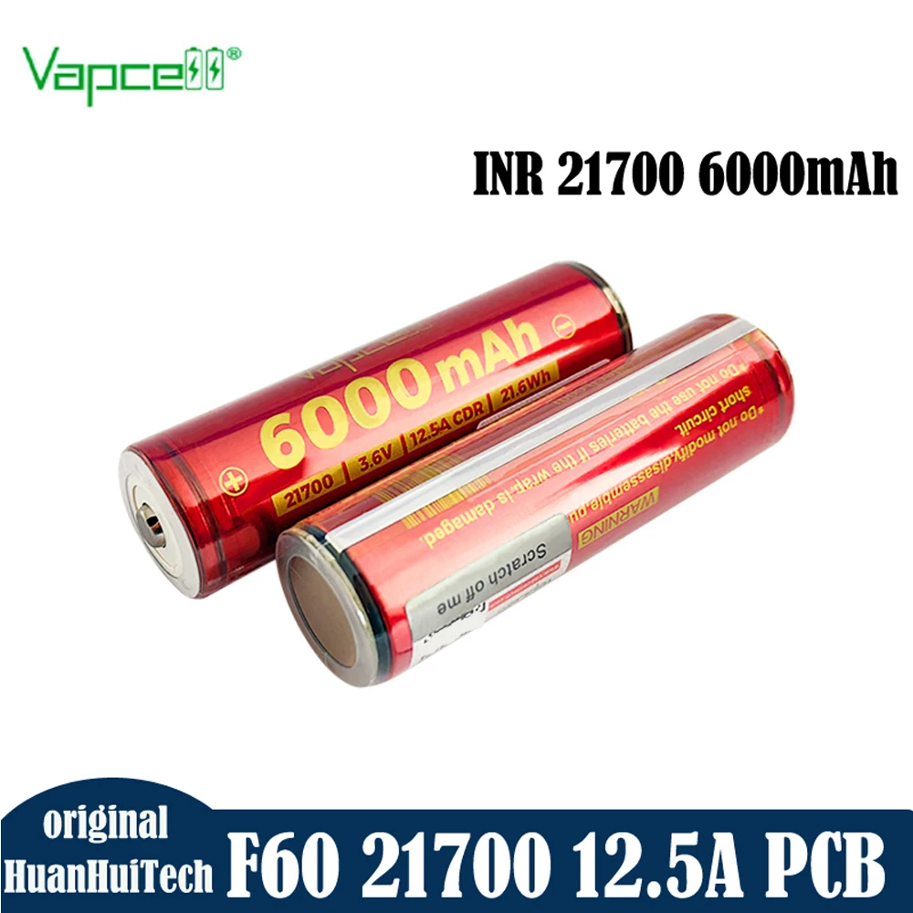 Original Vapcell F60 INR21700 6000mAh 12.5A 3.7V PCB Cell High Capacity 21700 Lithium Battery For battery pack Flashlight