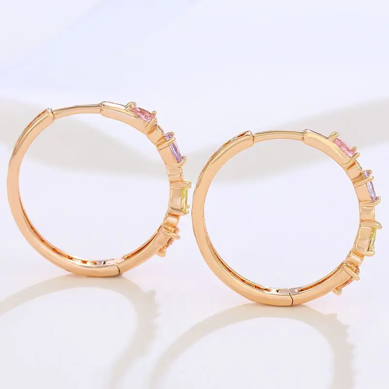 Wholesale--- XP Big Multicolor Zircon Hoop Earrings for Women Fashion Jewelry Gold Plated