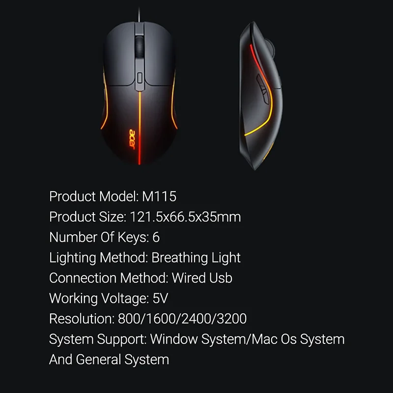 أيسر USB ماوس سلكي 6 مفاتيح 3200 ديسيبل متوحد الخواص البصرية الملونة التنفس ضوء لعبة تنافسية مكتب ماوس للكمبيوتر المحمول المحمول