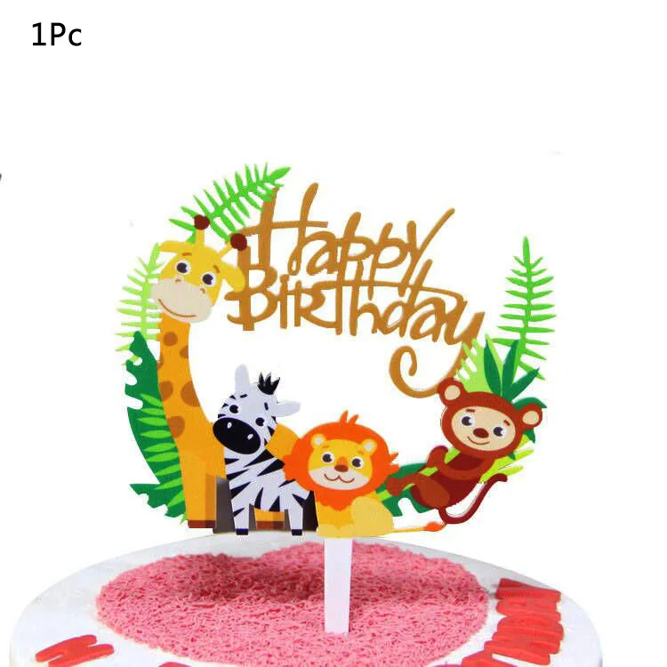 Jungle Safari Birthday Cake Topper, Jungle Party Cake Toppers, Tema animal, Macaco, Leão, Cupcake Wrappers, Bandeira do bolo