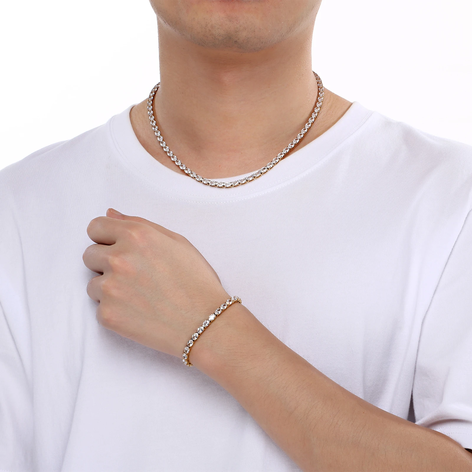 Fongten Reverse Love Chi Cheng Same Style Eternal Zirconium Stainless Steel Men's Bracelet Luxury Fashion Jewelry Set Party