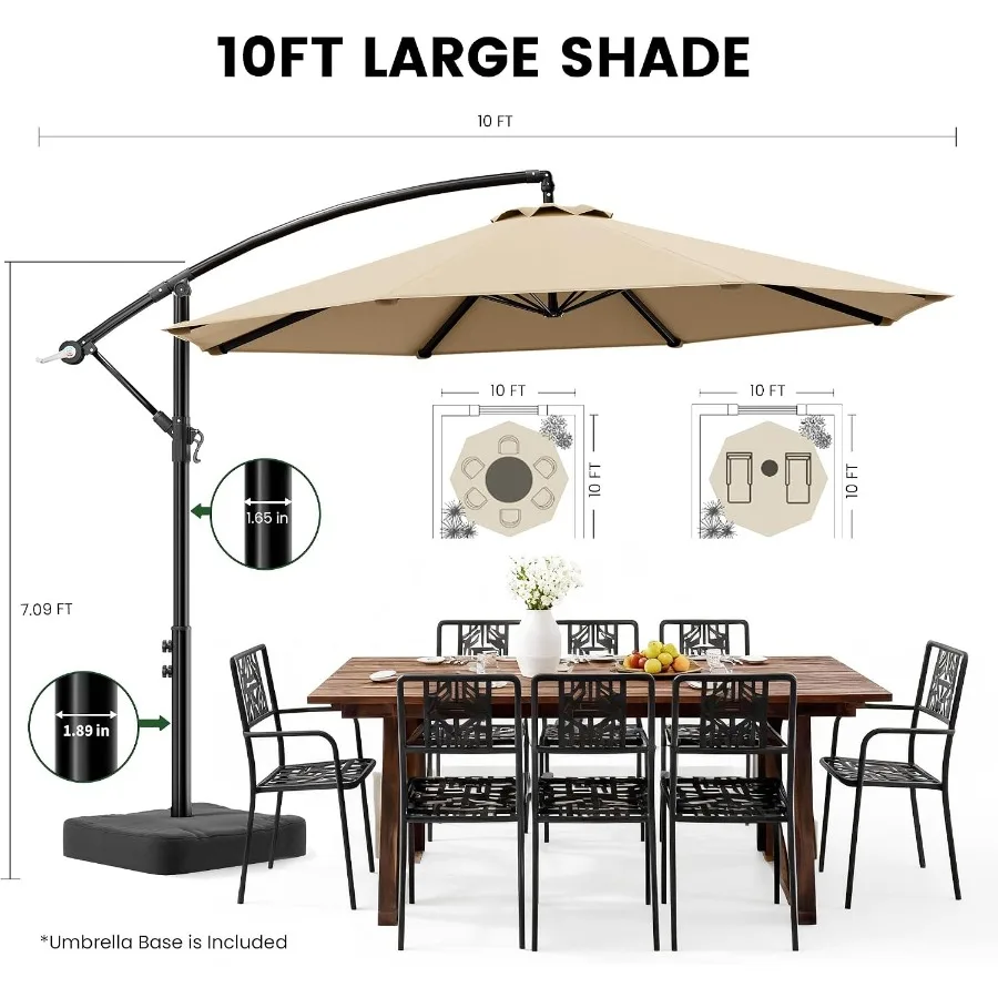 10Feet Cantilever Offset Outdoor Patio Umbrella with Base Included