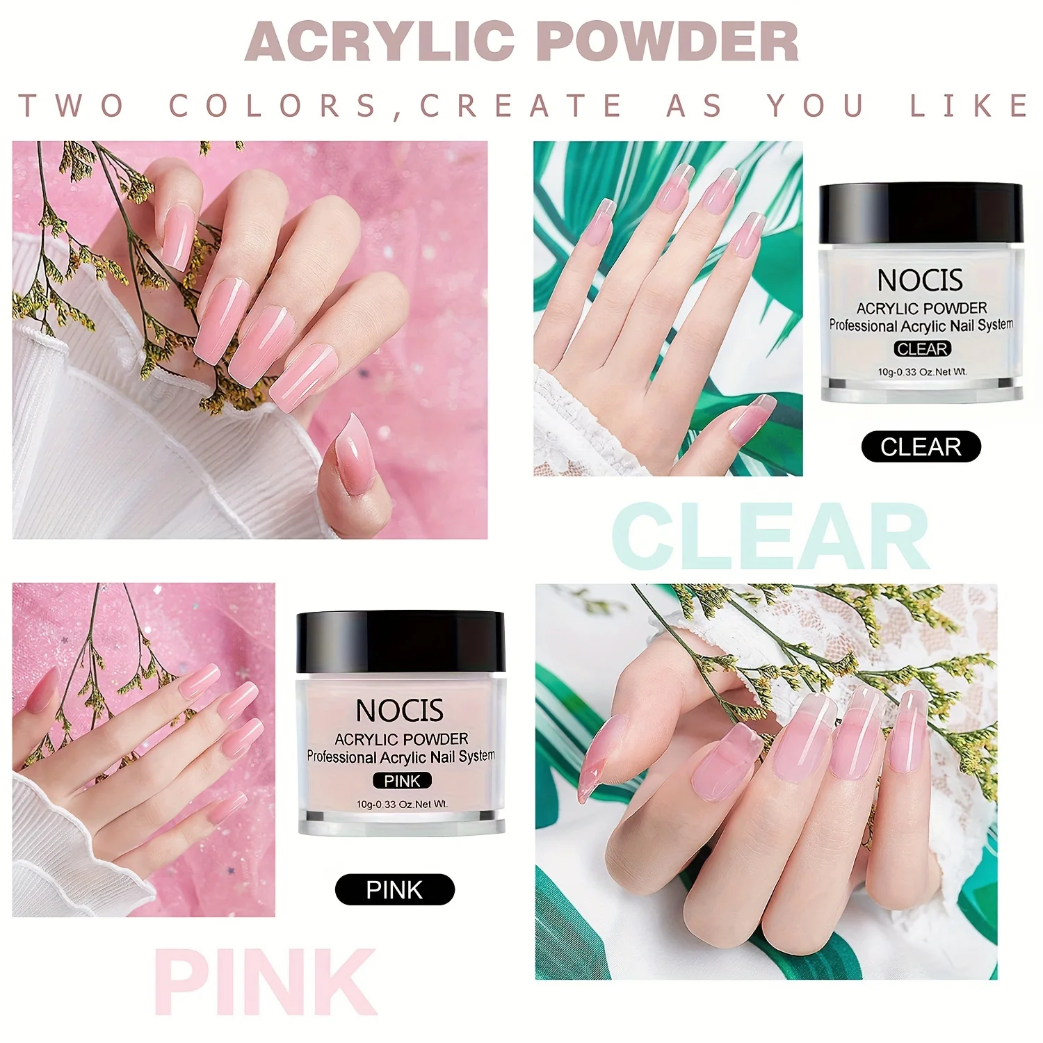 아크릴 네일 키트 - 투명한 분홍빛이 도는 누드 파우더, 무황변 액체, 브러시 클리너 및 살롱용 전문 네일 아트 도구