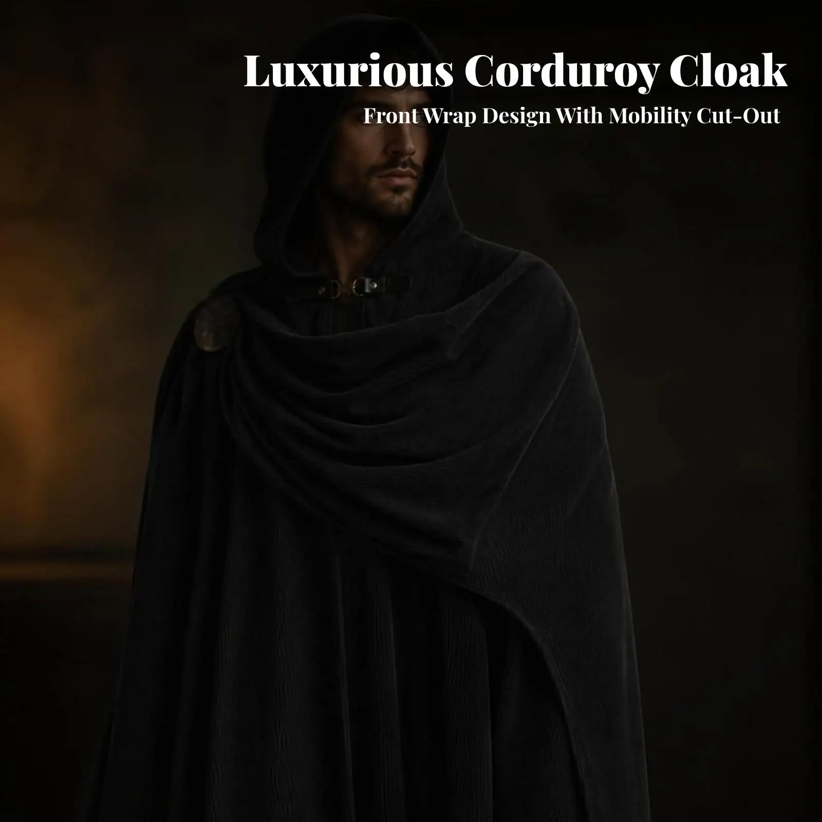 Medieval Cosplay Cape Unisex Hooded Cloak Corduroy with Draped Collar for Viking Costume Accessories