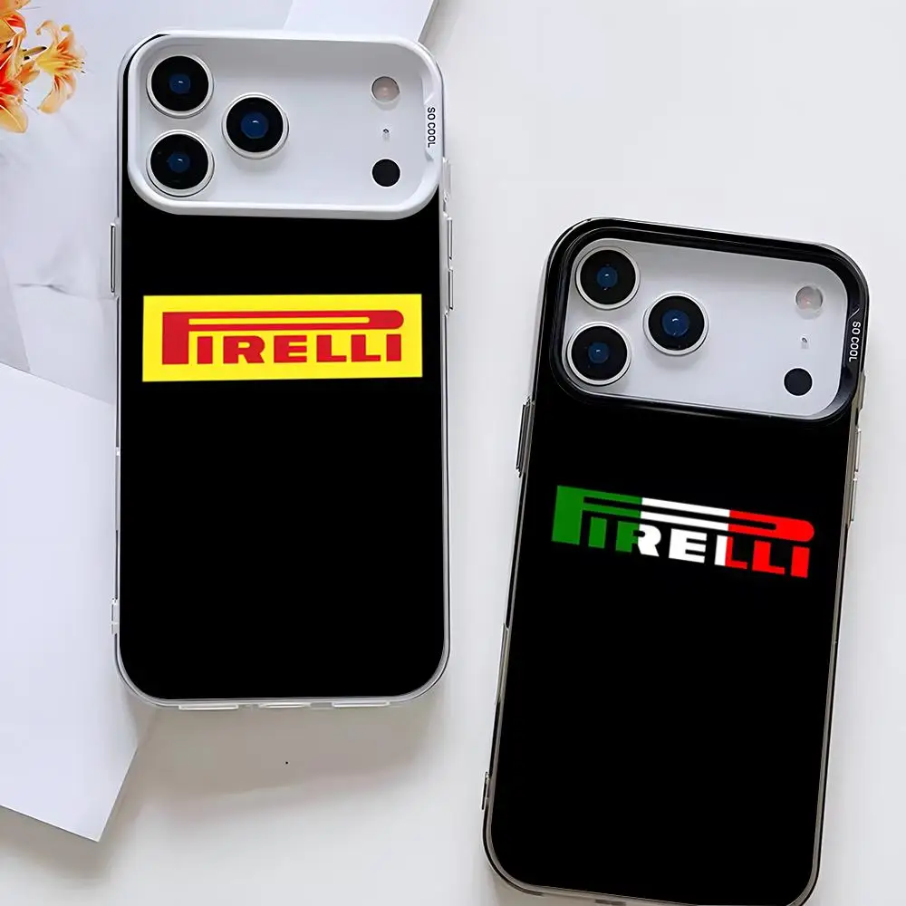 Funda para Teléfono con Logotipo P-Pirelli para iPhone 17 Pro Max, 16 Pro Max, 15, 14, 13, 11, 12 Mini, Xs, X, Xr, 7, 8 Plus, Se, Color Plateado