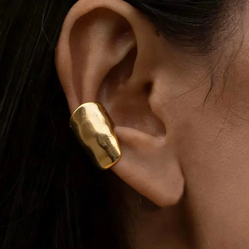 1PC Retro Women Piercless Ear Clip Earring Irregular Wide C Shape Trendy Earcuff Earrings Girl Gift Simple Daily Wear Jewelry