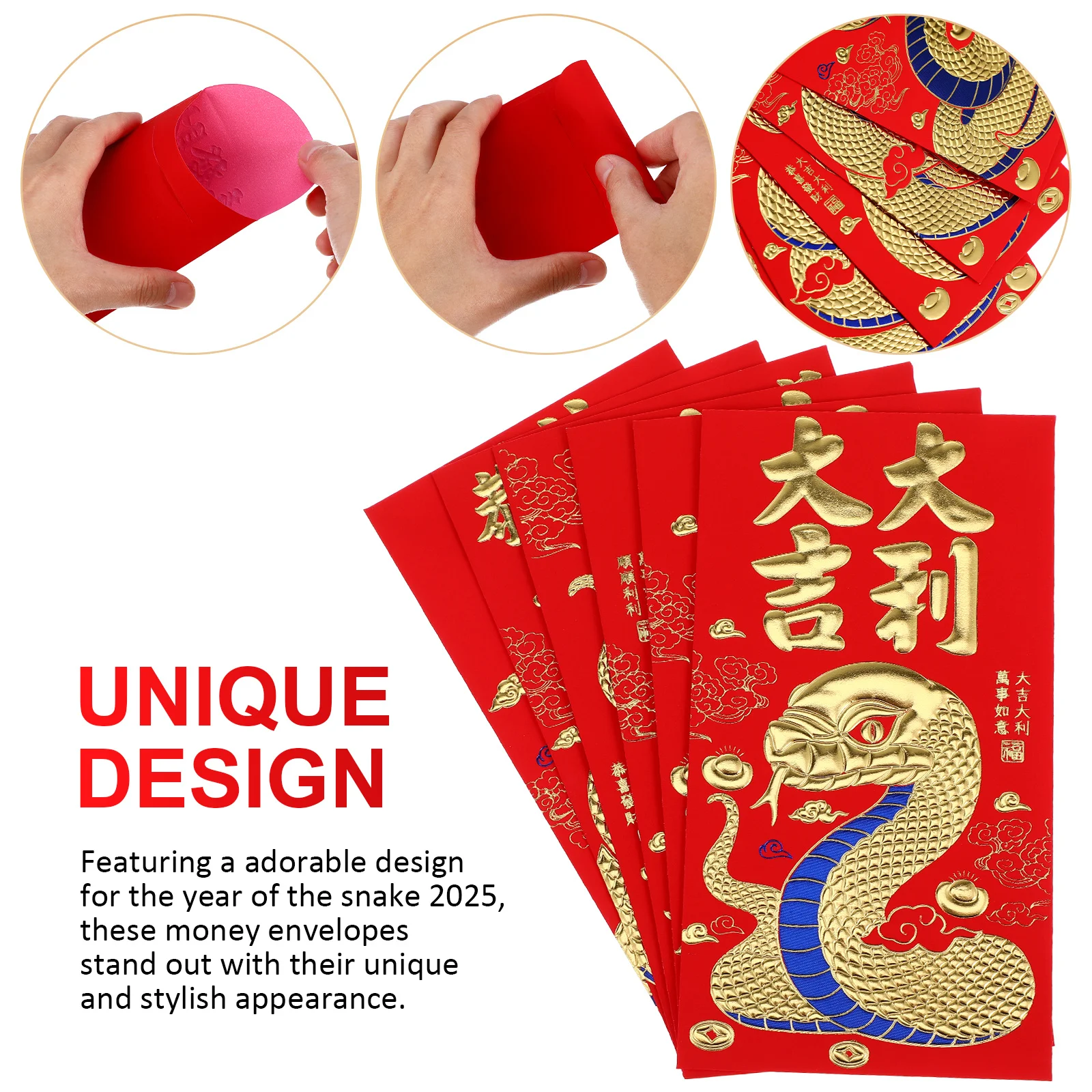 18 pcs Snake Red Envelopes 2025 Chinese New Year Lucky Money Packets Thick Paper Cash Gift Festival Wedding Birthday Red