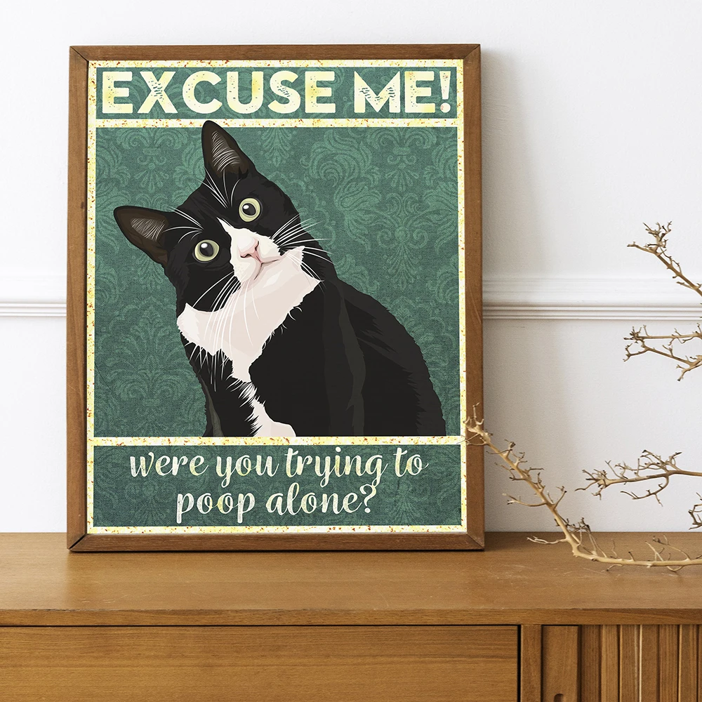 Were You Trying To Poop Alone Poster Funny Bathroom Sign Canvas Prints Cute Cat Quote Art Painting Wall Picture Toilet WC Decor