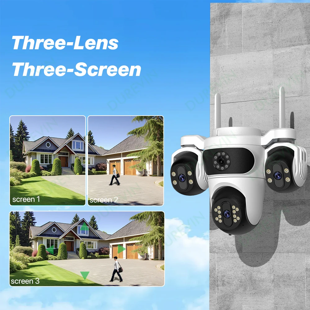WONSDAR WIFI Camera Three Screens PTZ Camera Human Detection Security CCTV Surveillance HD External Dual Lens Camera ICsee APP