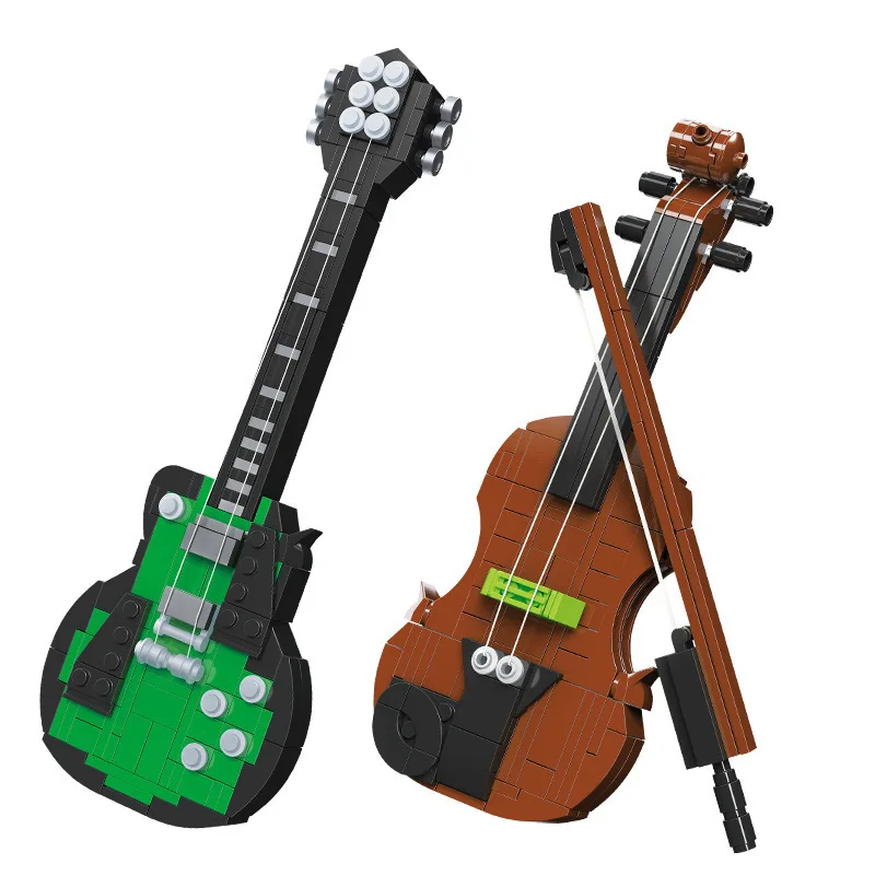 Creative Musical Instrument Violin Electric Guitar Model Building Blocks MOC Music Makes Bricks DIY Educational Toys Childs Gift