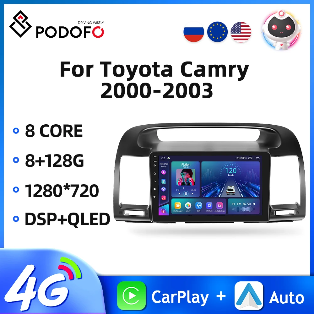 

Podofo Android 2din Car Radio For Toyota Camry 2000-2003 Multimedia Video Player GPS Navigation 4G WIFI Carplay 8Core Autoradio