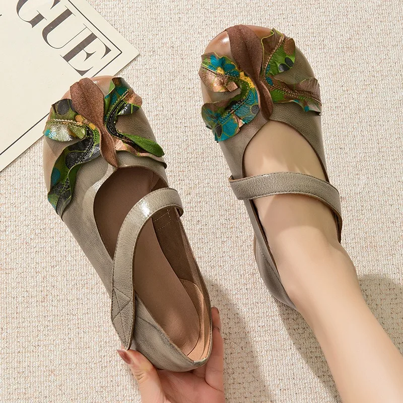 

Birkuir/Женская обувь Мэри Джейн в стиле ретро, из натуральной кожи, с мягкими цветами, на низком каблуке с крючками и петлями, роскошная женская обувь разных цветов