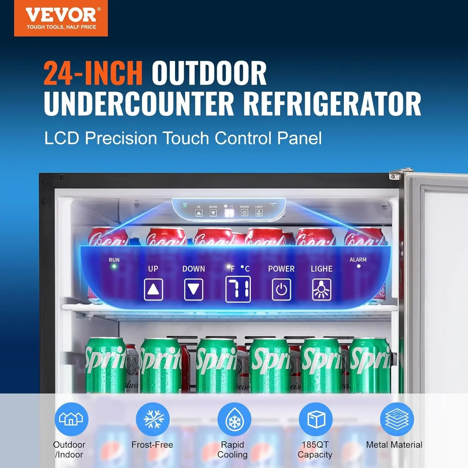 24 inch Indoor/Outdoor Beverage Refrigerator, 185QT Undercounter or Freestanding Beverage Fridge