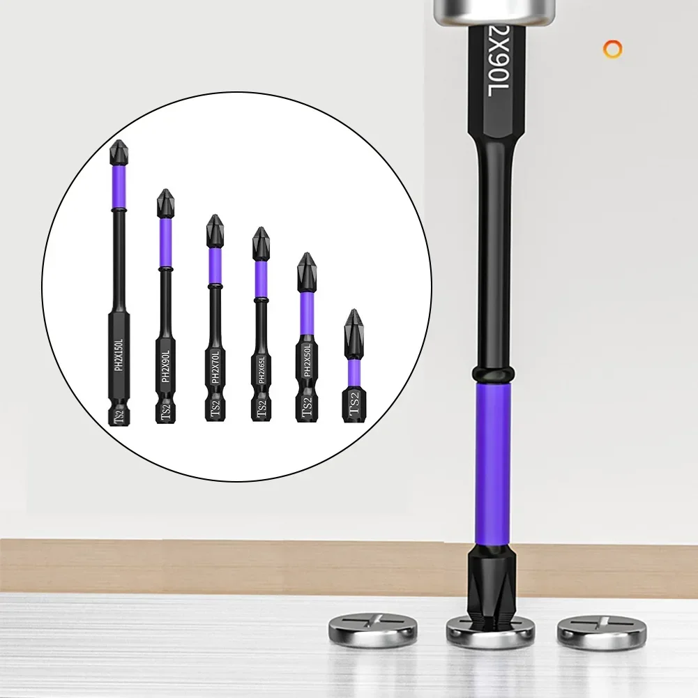 Set di punte per trapano a percussione con cacciavite a croce con testa in lotti magnetica PH2 ad alta tenacità 6 pezzi 25 150mm per operazioni di