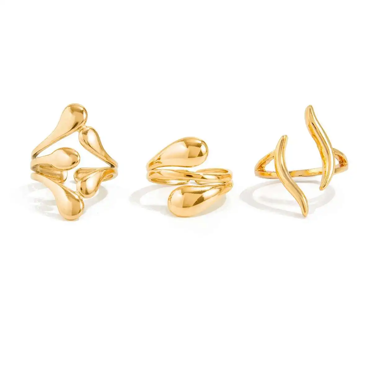 Ingemark 3Pcs/Set Trendy Irregular Geometry Opening Rings For Women Retro Simple Water Droplet Finger Rings Party Club Jewelry