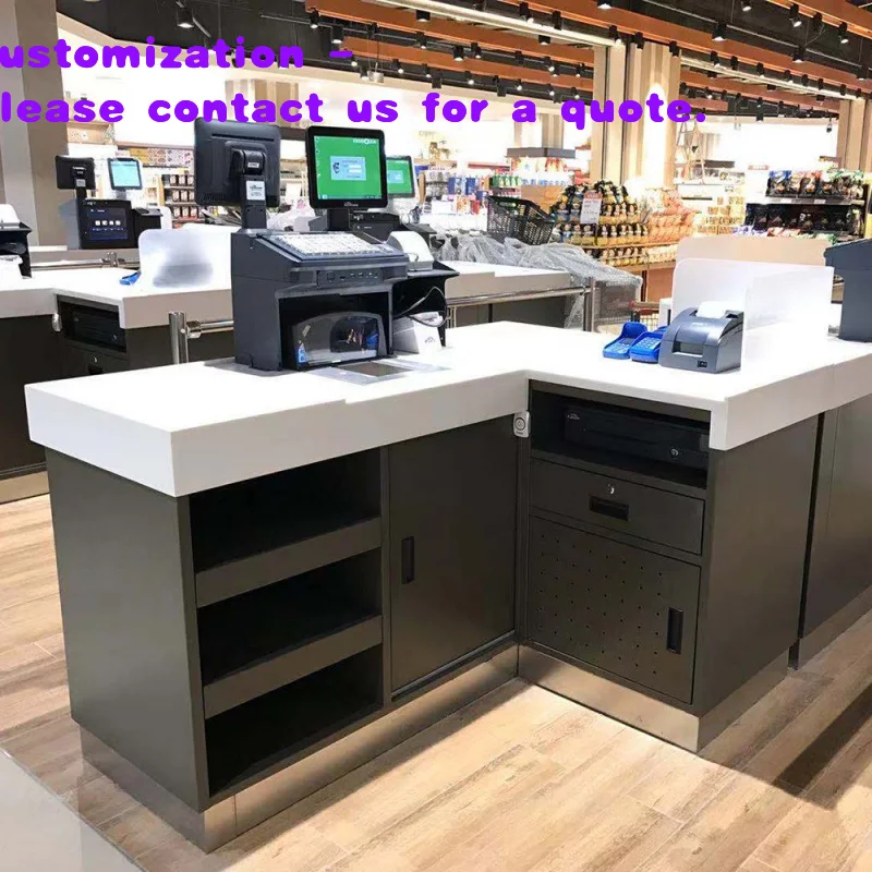 custom.XINDE Customized Supermarket Checkout Counter Cashier Table with Powder Coated ISO Certified Convenience Store