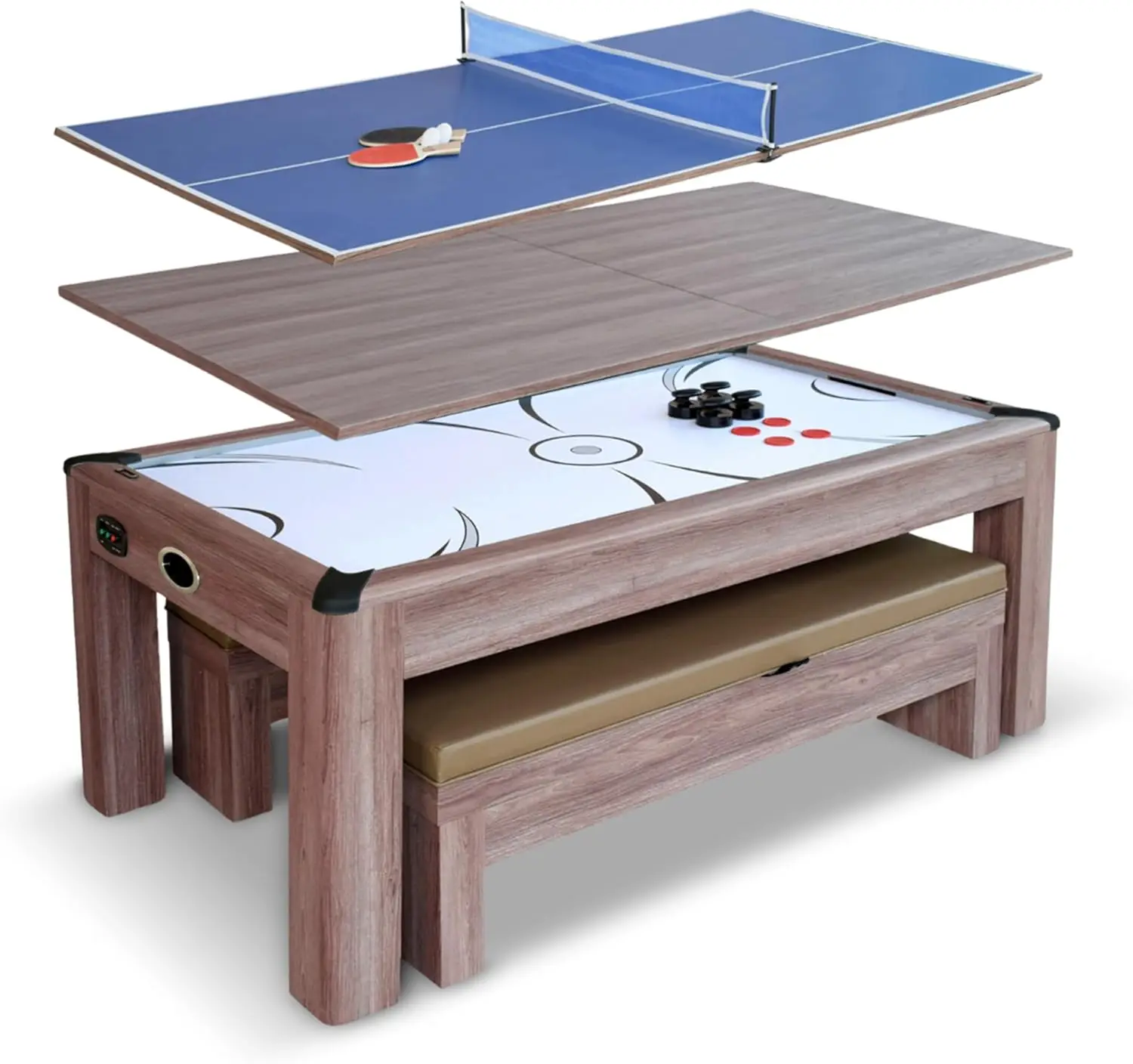 7 Ft Air Hockey Table for Home Game Room - with Table Tennis Top, Dining Surface, Electronic Scorer, Two Stor