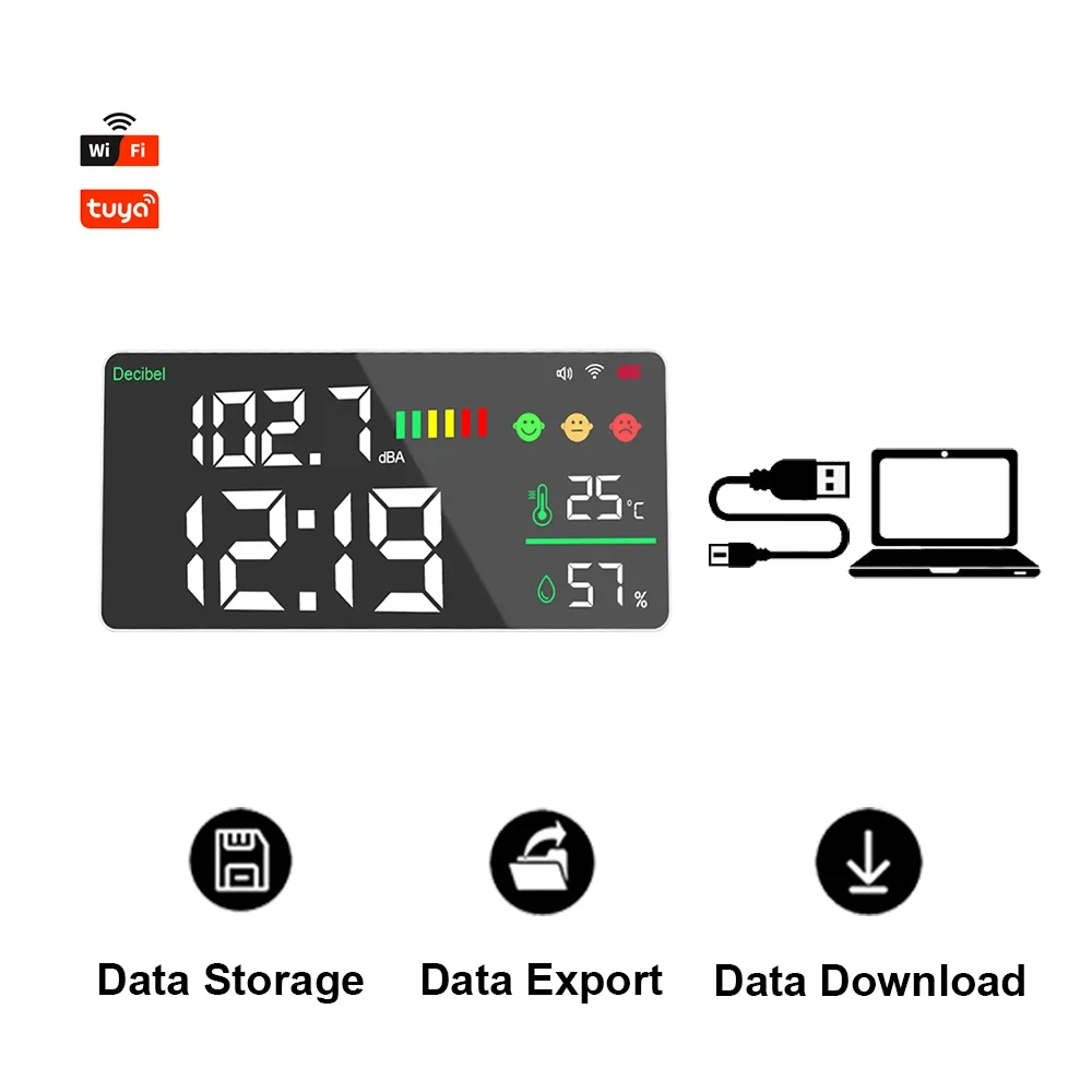 Picture: Decibel Meter With Tuya Wifi Wall Mounted Measurement Noise Level Meter Quick Sensor Temperature Humidity Detector Decibel Meter