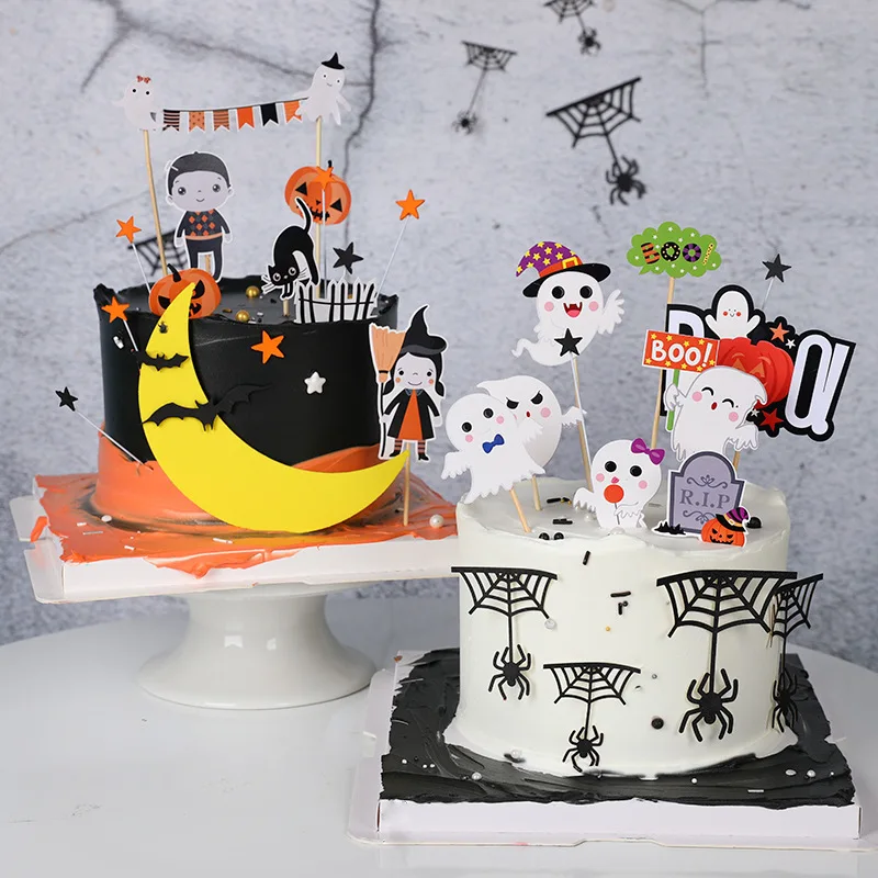 Halloween Cake Topper Boo Moon Bat Spider Ghosts Jack a lanter All Saints' Day Cupcake Toppers Decoration Party Baking Supplies