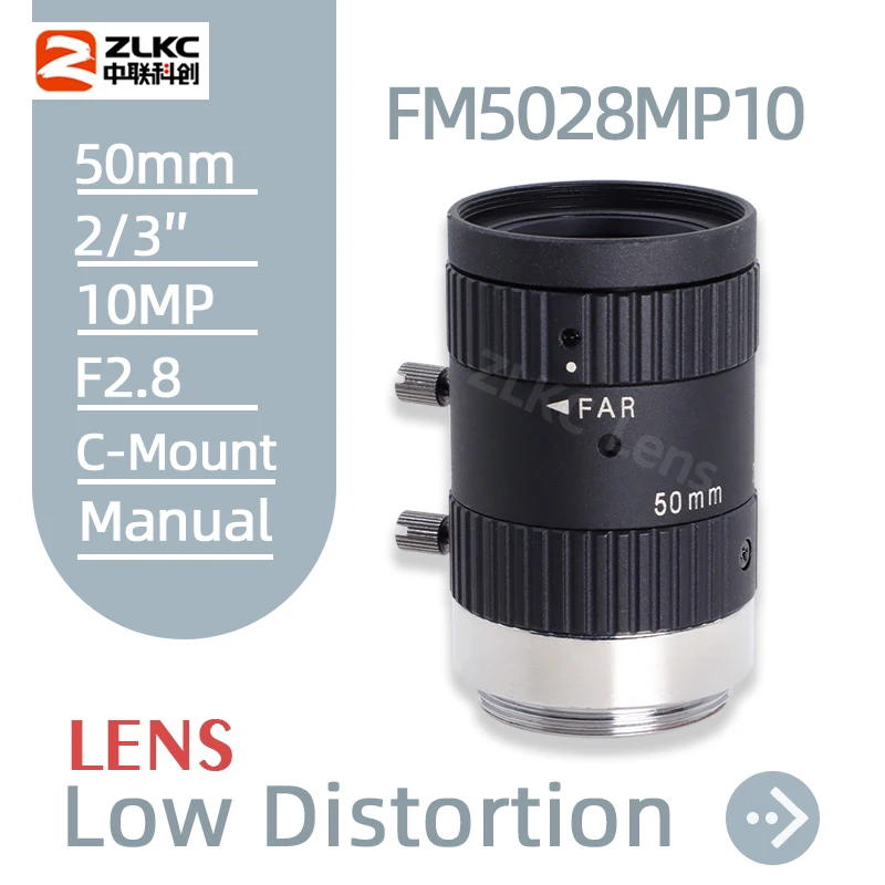 

2/3 Inch Lens FA 10Megapixel 50 mm Fixed Focus HD C Mount Low Distortion Industrial Camera Lenses F2.8 Manual Iris FM5028MP10