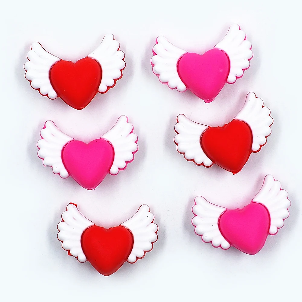 Chenkai 10pcs Heart Silicone Focal Beads For Beadable Pen Valentine's Day Silicone Charms for Pen Keychain Making Characters