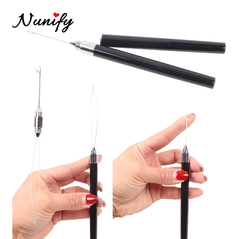 Hair Extension Tools Knitting Needles With Pulling Needle Loop Theader Crochet Hook Needle Two Head Metal Hook For Micro Beads