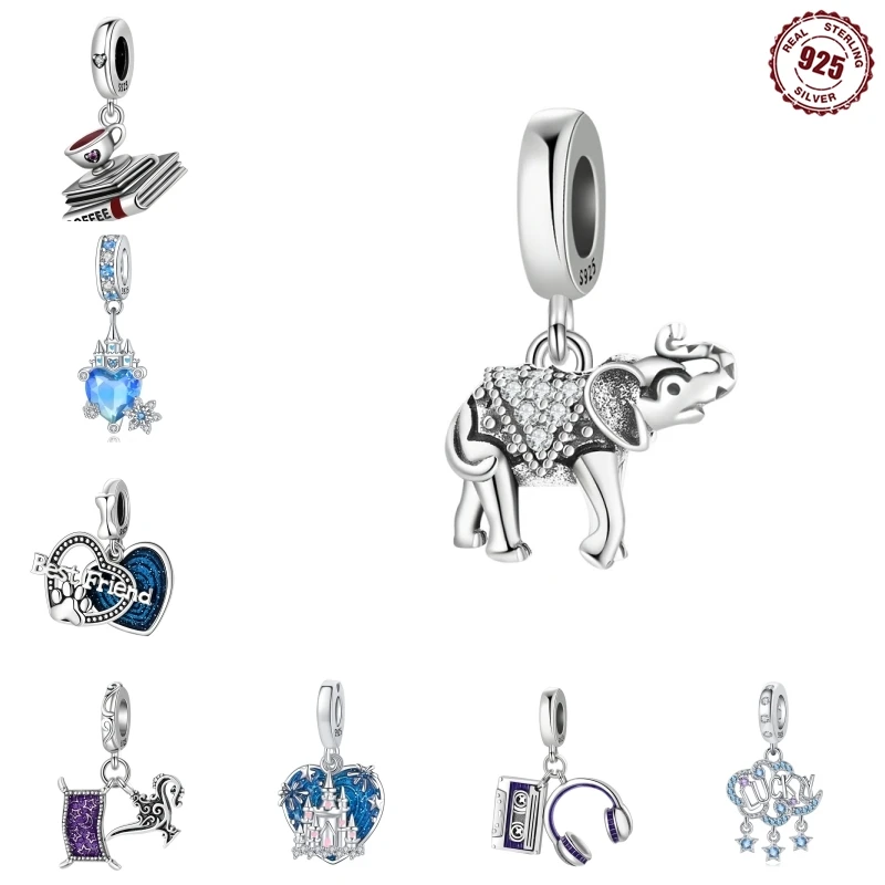 11 Style 925 Sterling Silver Pendant Bracelet Evening Party Bash Gift elephant Pet earphone Beads For Diy Jewelry Gift Making