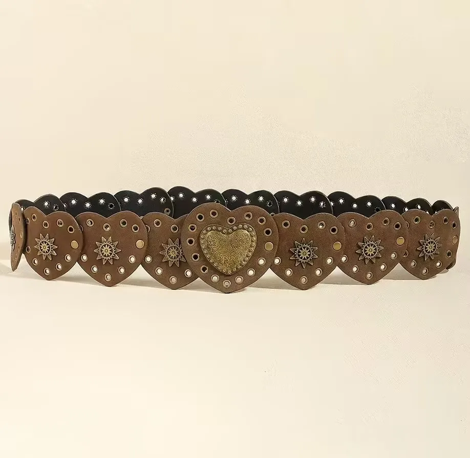 1 قطعة Y2K Gongsang فستان المشاهير قبعات رعاة البقر الغربية القلب حزام فريد موضة ريترو ستايل فستان قطعة واحدة مع حزام