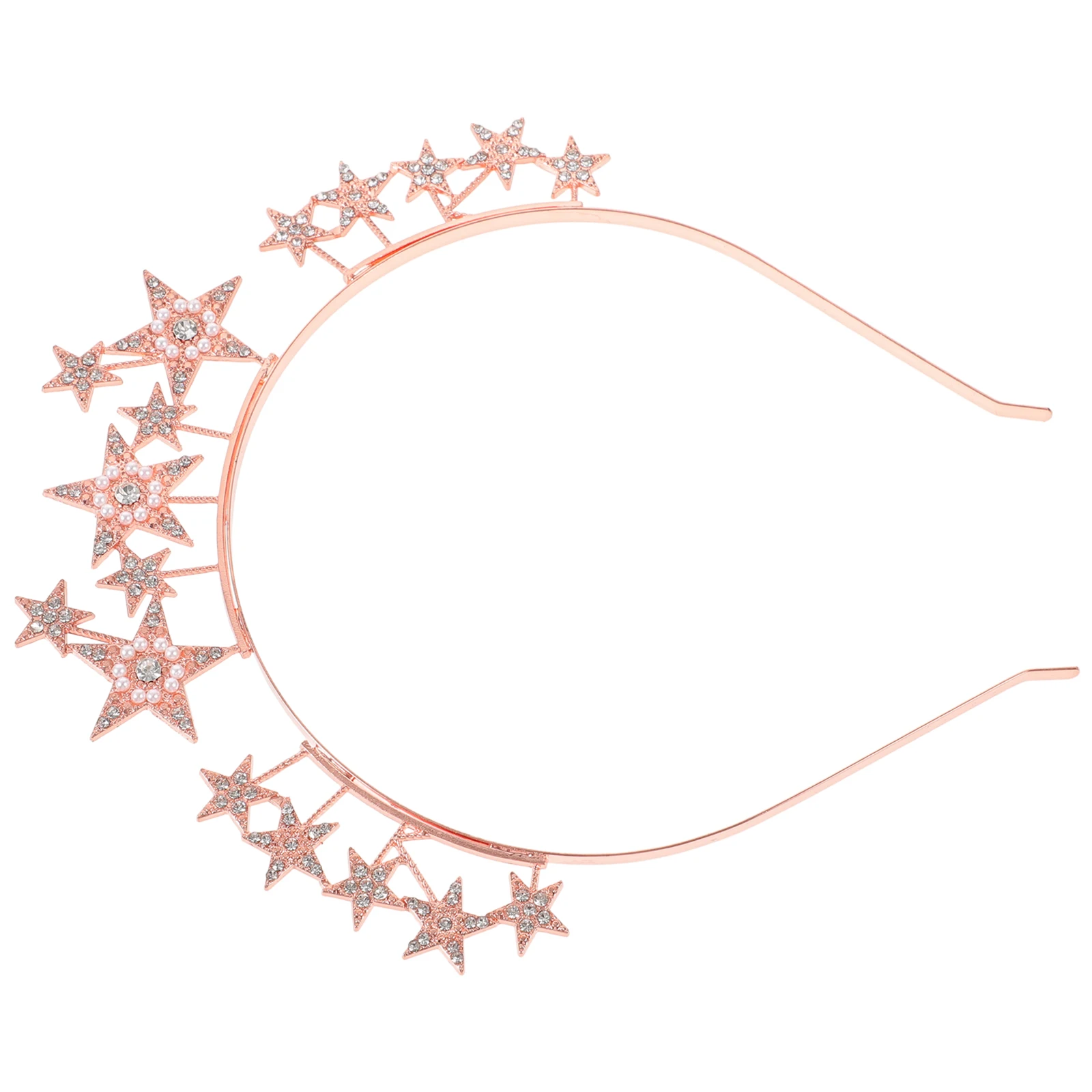 

1pcs Rhinestone Star Crown Hairband Women Lightweight Comfortable Wedding Bridal Party Headpiece Metal Rose Gold Color