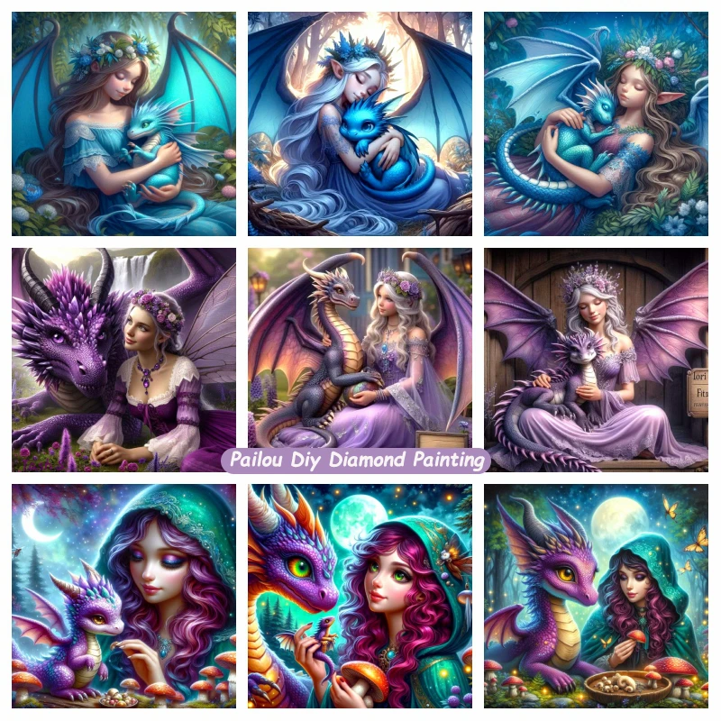 

Fantasy Beauty Fairy With Dragon Animal 5d Diamond Painting Art Diy Cute Cartoon Elf Girls Full Cross Stitch Home Decor