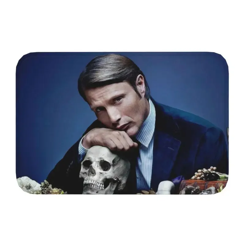 Mads Mikkelsen Face Front Door Mat Anti-Slip Indoor Absorbent Hannibal TV Show Doormat Garden Garage Entrance Rug Carpet