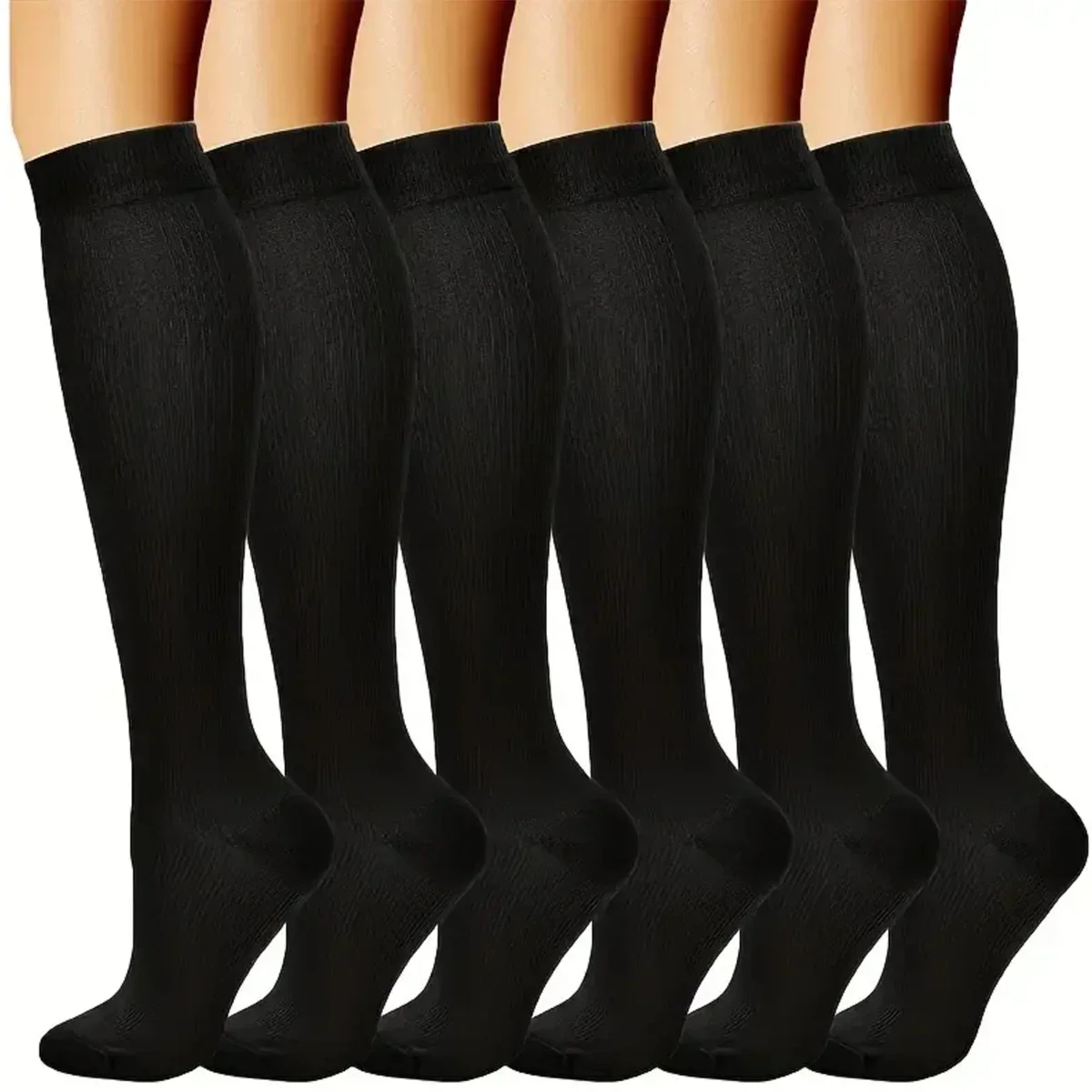 

6 Pairs Solid Color Compression Socks Nurse Compression Socks Black Skin Color