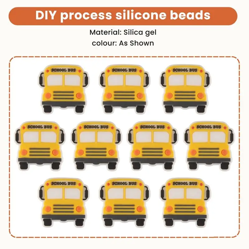 ABLQ 20Pcs Silicone Car Beads Silicone Focal Beads School Bus Shaped Beads Focal Beads For Pens Flat Loose Spacer Beads