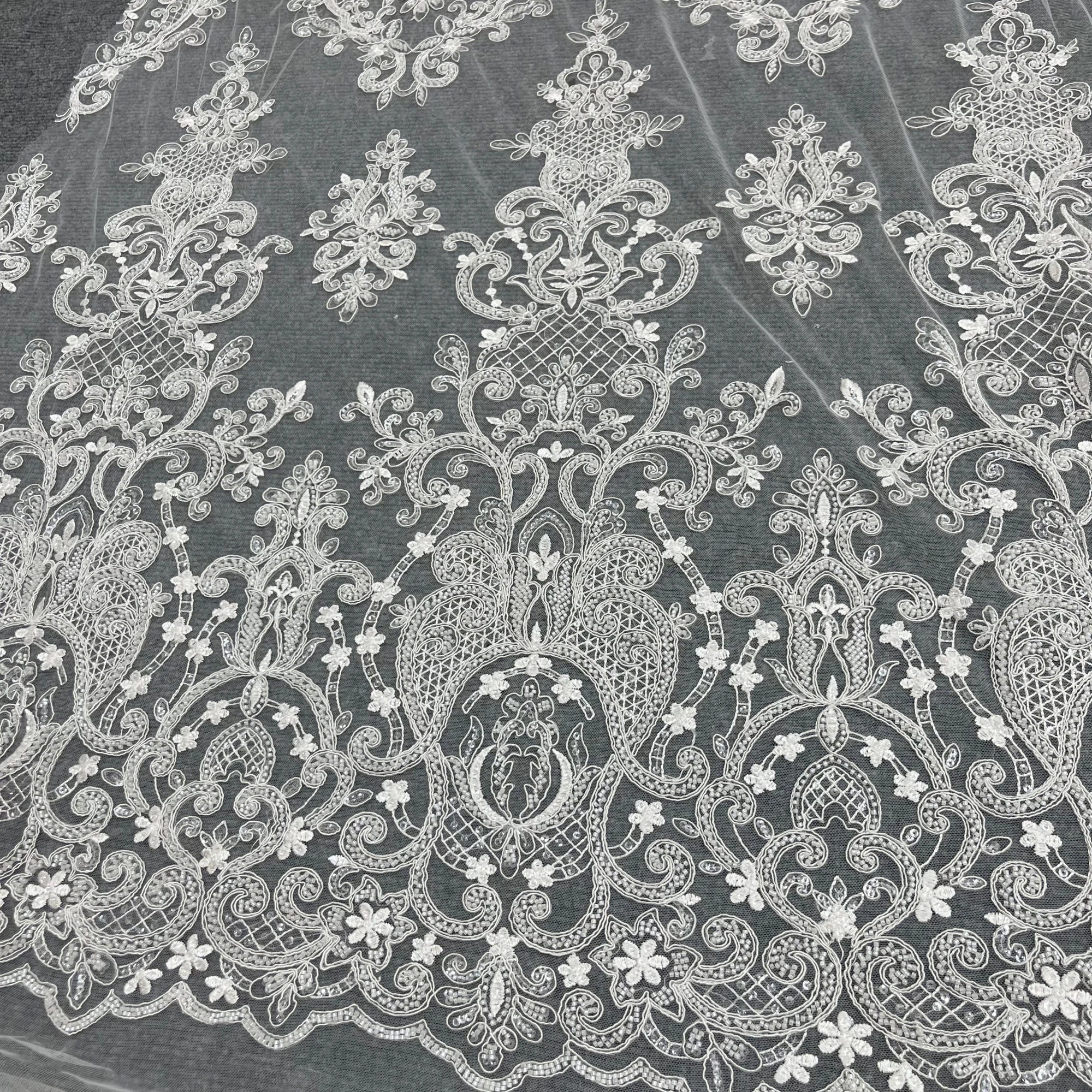 Three-Dimensional Feeling Beads Sequins Tulle Embroidery Lace Fabric Suitable For Private Customized Clothing Design