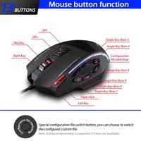 C13 Gaming Mouse, AFUNTA LED Optical Gaming Mouse Wired with 13 Programmable Buttons, Compatible with PC Mac Laptop, DPI 1500/25