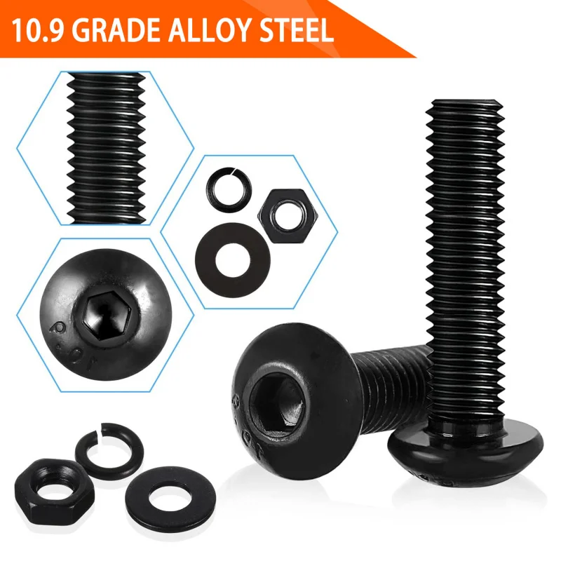 1705Pcs M2-M5 Machine Screw Assortment Kit, Hex Button Head Bolts Nuts Set with Lock Flat Washers, 10.9 Alloy Steel Fasteners image 3