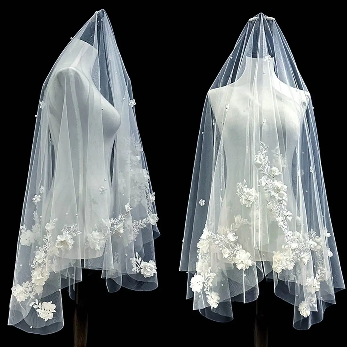 

Unique Design Lace Wedding Veil Ivory 3D Flowers Veils For Bride Wedding Bridal Headpiece Hair Accessories