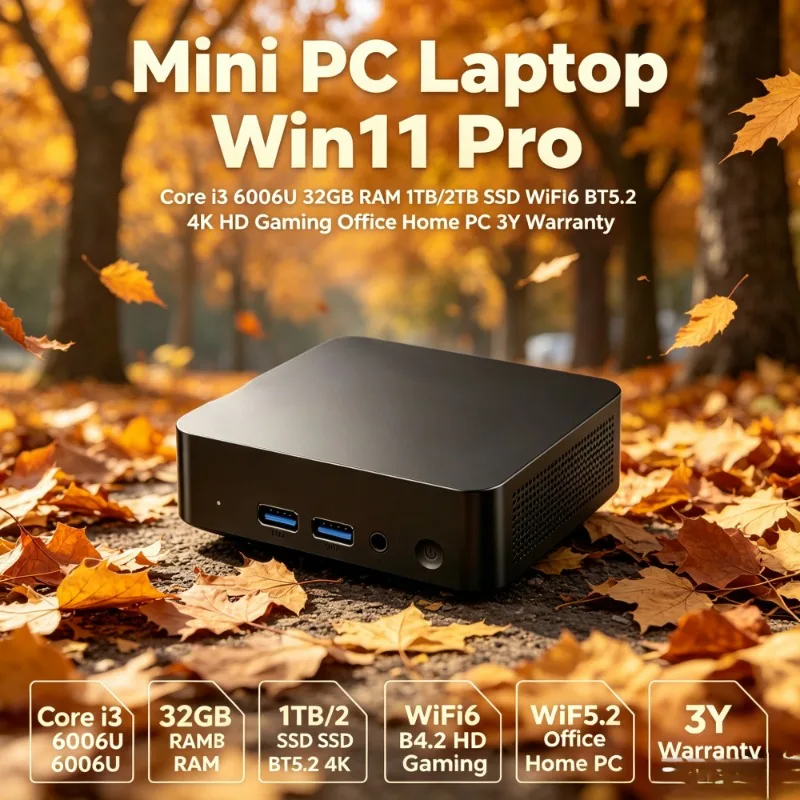 

Mini PC Laptop Win11 Pro Core i3 6006U 32GB RAM 1TB/2TB SSD WiFi6 BT5.2 4K HD Gaming Office Home PC 3Y Warranty