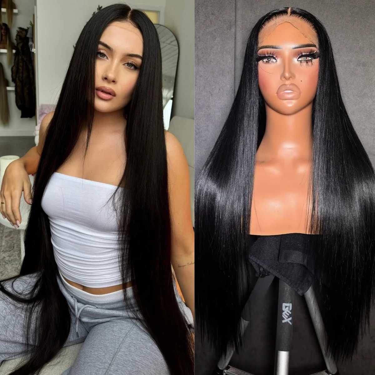 

1B 13×4 Lace Front Wigs Human Hair Straight Wigs For Women Transparent Pre Plucked Lace Frontal Wigs
