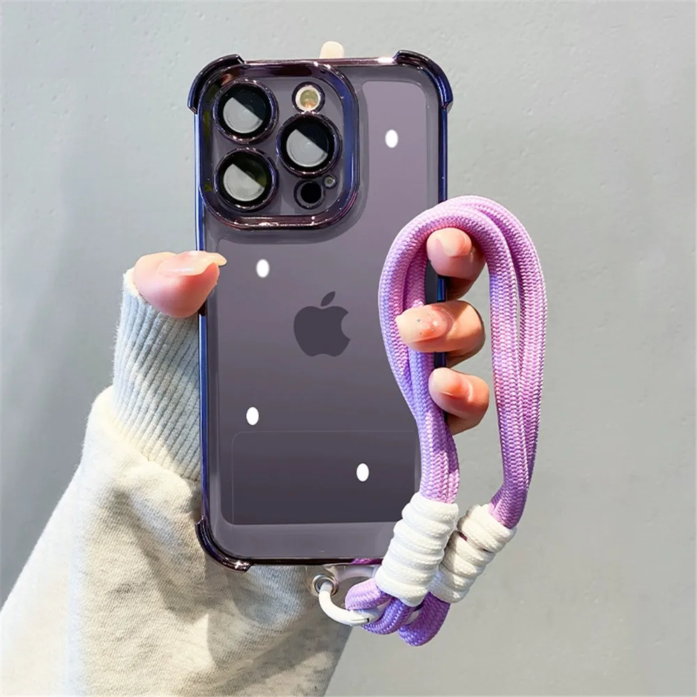 Funda de teléfono de lujo con cuerda y cordón a prueba de golpes para OPPO A16 A17 A5 A9 2020 A54S A53S Reno 12 11 Pro 11F 12F, funda transparente de silicona suave