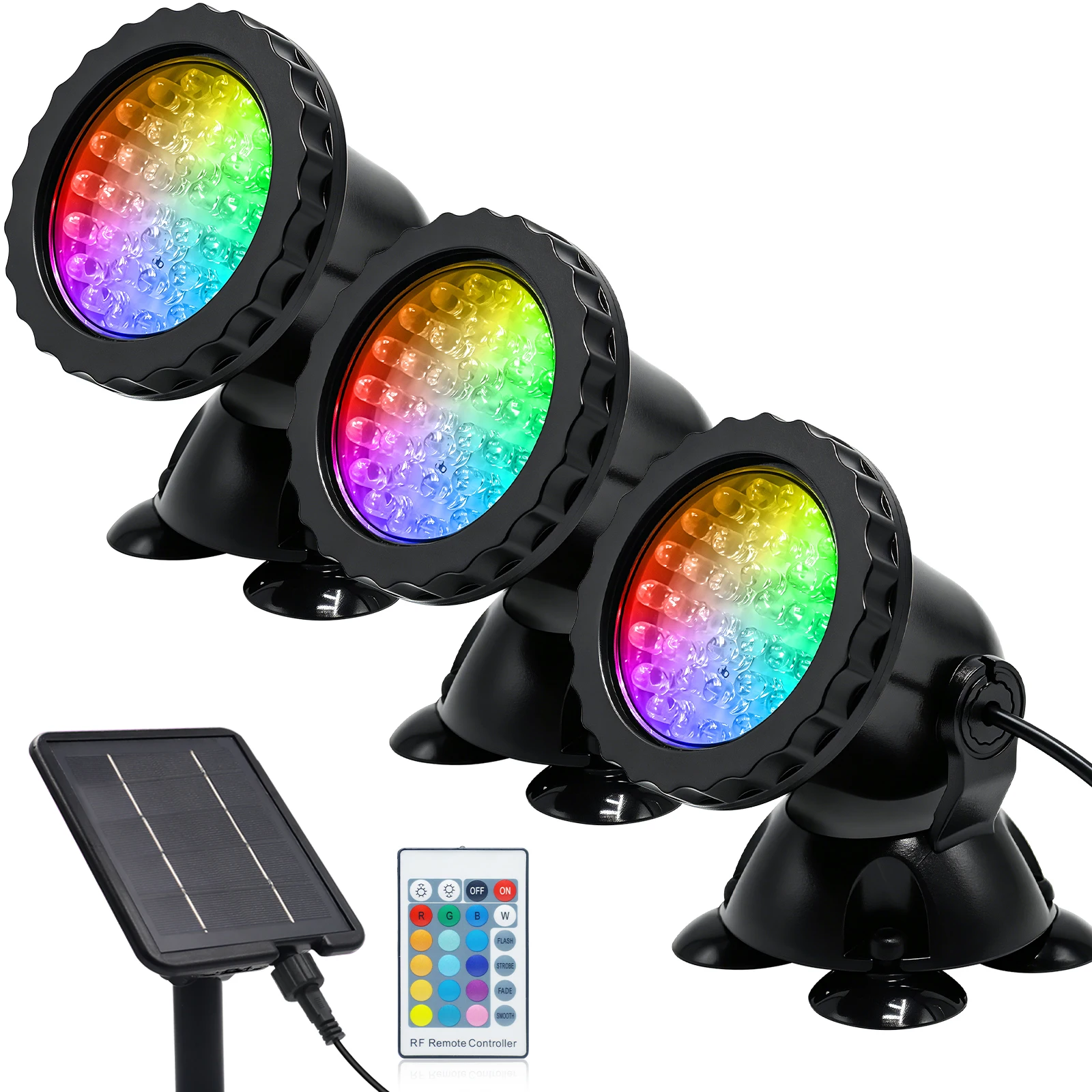 Foco Subacuático Solar RGB IP68, Lámpara Impermeable para Fuentes, Peceras, Piscinas, Estanques, Acuarios y Jardines