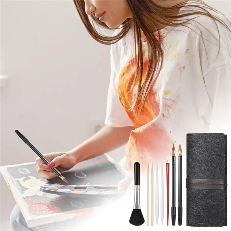 

Suitable 9-Piece S Cratch Art Tool, Scratch Painting Tool Set, Tool Kit, S Cratch Coloring Pen,Wooden Stylus, Cleaning Brush