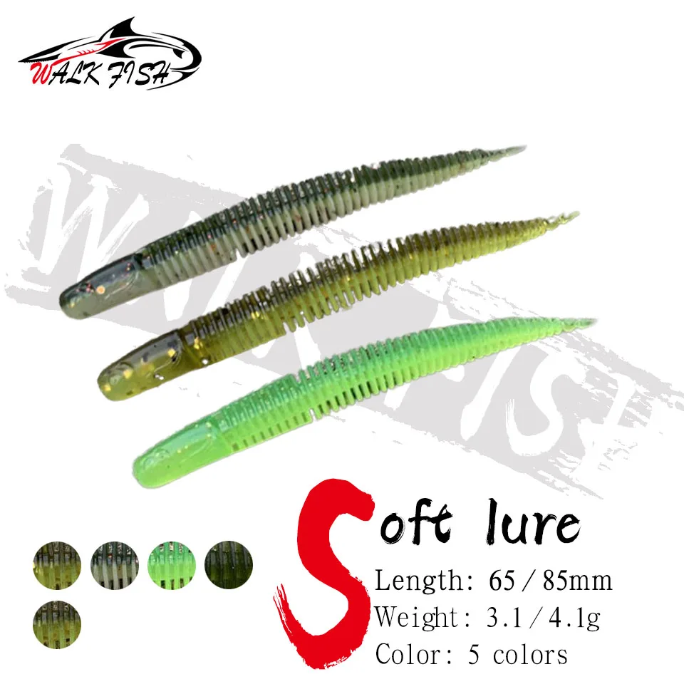 WALK FISH Smile Fishing Lures Soft Bait 65mm 85mm Light Dancing Worm Sway Noodle Worm Needle Straight Tail Floating Bass Manda