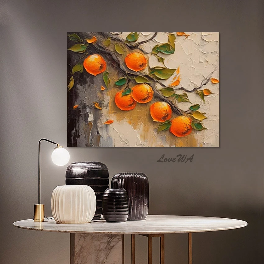 Palette Knife Artwork Orange Fruit Acrylic Textured Abstract Painting Home Decoration Products Wall Art Picture For Hotel