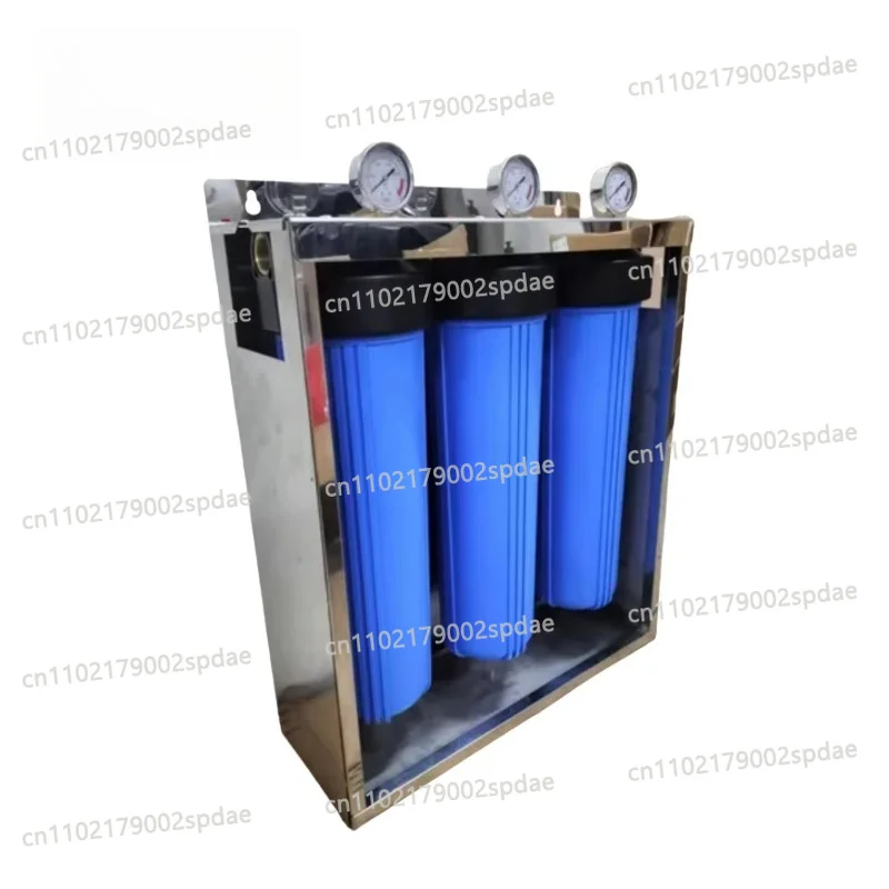 3 Stage 20 Inch Big Blue Filter Stainless Steel Frame Whole House Water Pre Filtration System With Pressure Gauges
