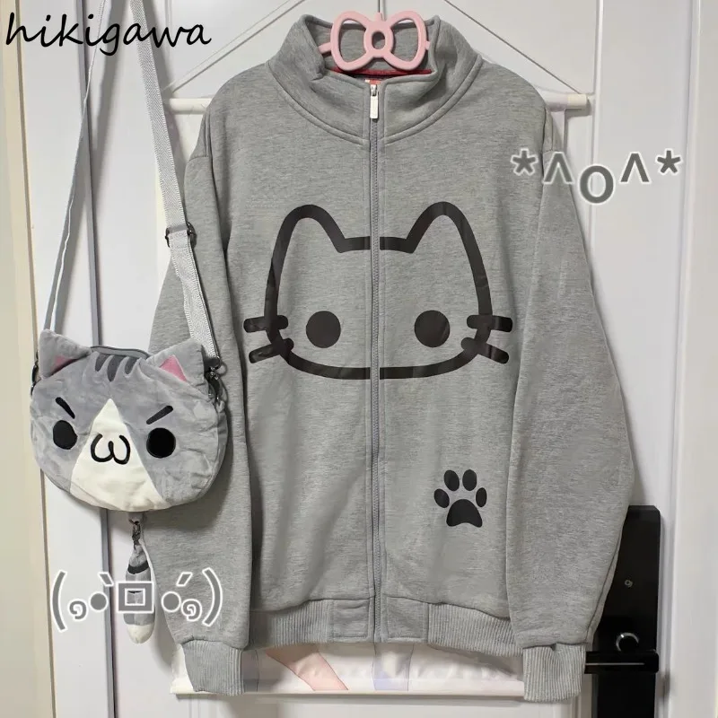 Hoodie Met Ritssluiting Japanse Dameskleding Met Lange Mouwen En Y2 K Tops Oversized Bovenkleding Casual Chic Sweatshirts Jas Ropa Mujer