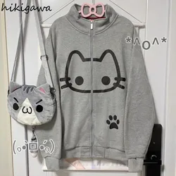 Reiß verschluss Hoodie japanische Frauen Kleidung Langarm Stehkragen y2k Tops übergroße Outwear lässig schicke Sweatshirts Mantel Ropa Mujer