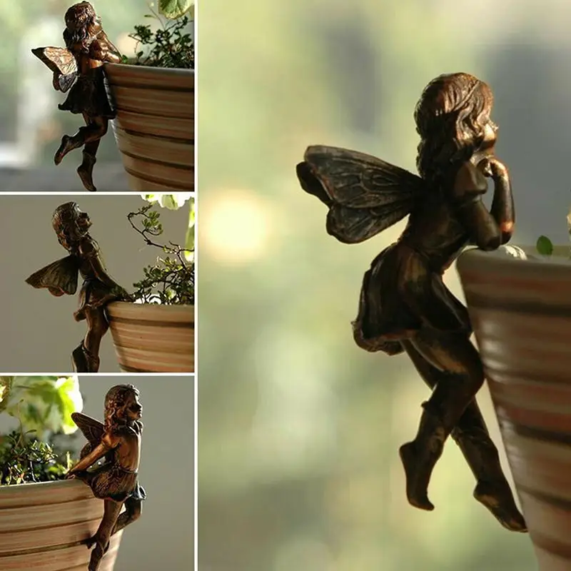 

Fairy Girl Hanging Cup Retro Resin Decoration Fairy Combination Flower Basket Edge Decoration Garden Pot Ornaments