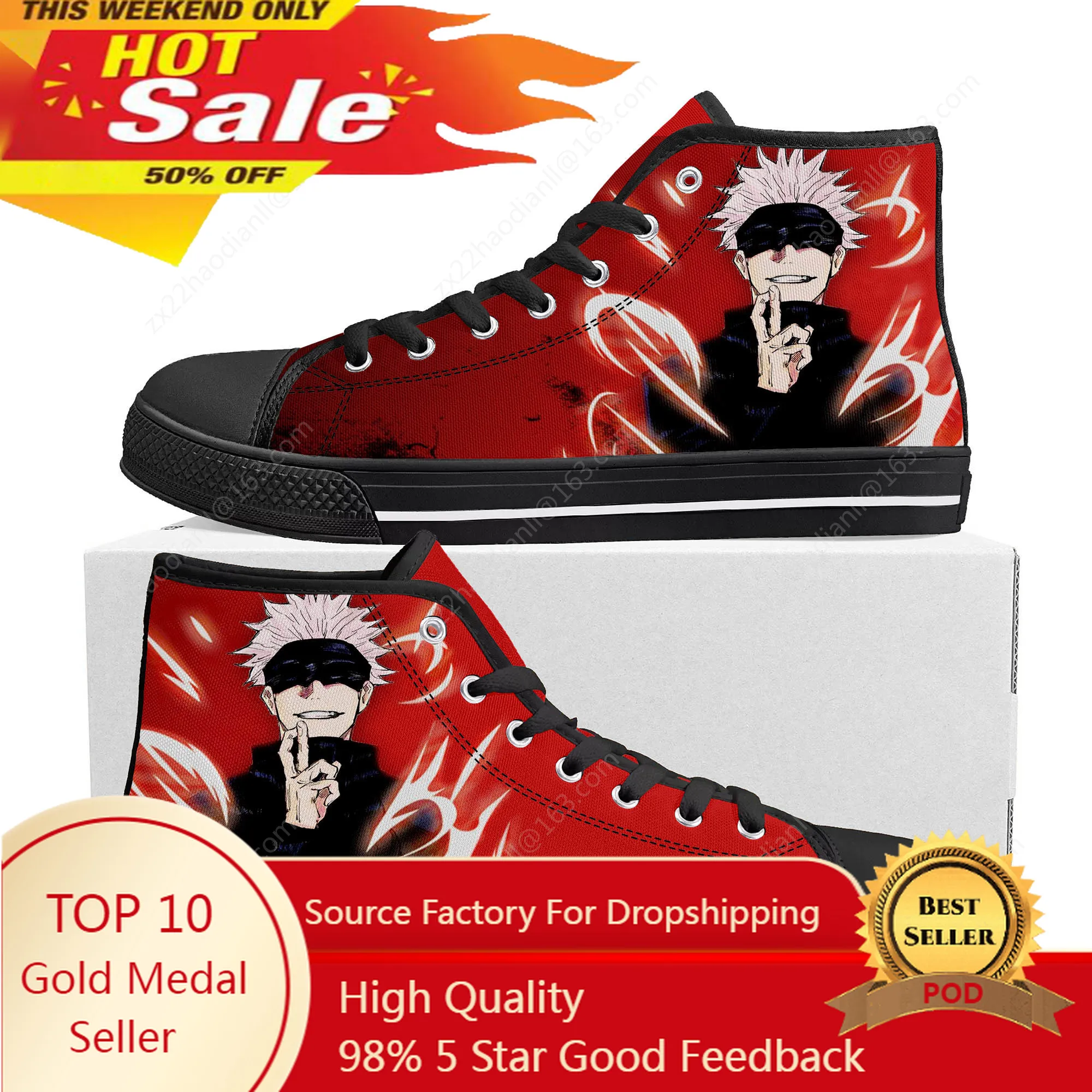 Hot Satoru Gojo Jujutsu Kaisen High Top Sneakers Men Women Teenager High Quality Canvas Sneaker Casual Couple Shoes Custom Shoe