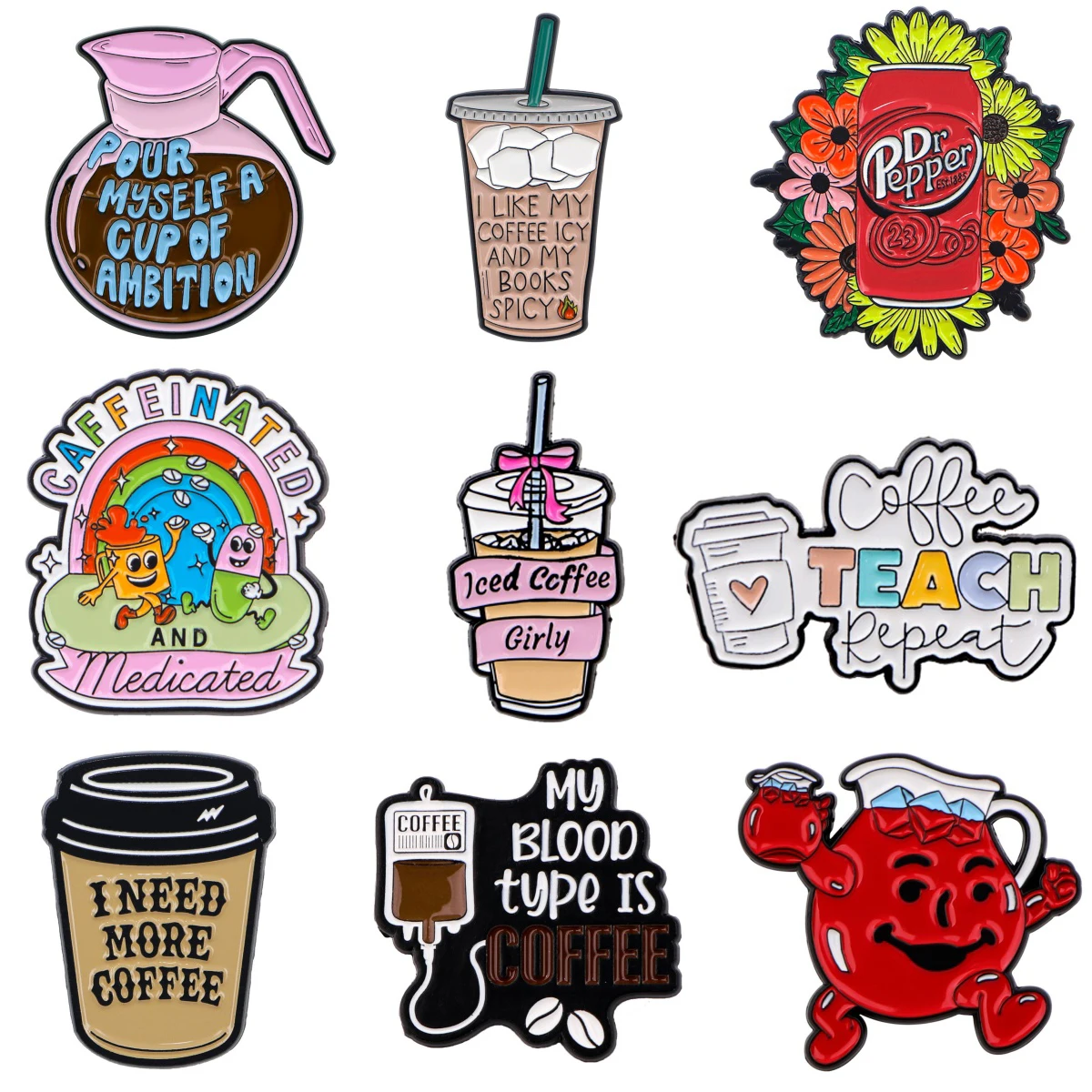 Eiskaffee Broschen für Frauen Cartoon Getränk Emaille Pin Metall Abzeichen Schmuck Kleidung Rucksack Zubehör Freunde Geschenk